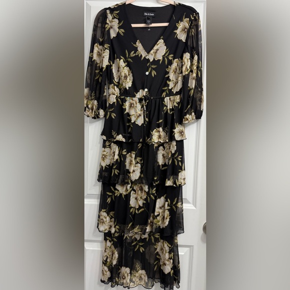 Black and Cream Floral High Low Dress - Picture 1 of 2